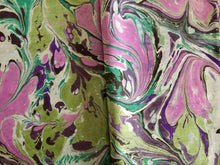 Load image into Gallery viewer, Green purple pink marbled Habotai Silk 14x72"