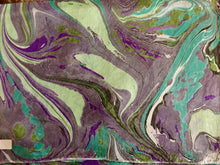 Load image into Gallery viewer, Green purple gray marbled Habotai Silk 14x72"