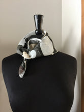 Load image into Gallery viewer, Red, Gray, Black 21x21 Square Habotai silk. Wear this unique piece in your hair, as a neckerchief, pocket square, or accessorize your dog.