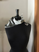 Load image into Gallery viewer, Red, Gray, Black 21x21 Square Habotai silk. Wear this unique piece in your hair, as a neckerchief, pocket square, or accessorize your dog.