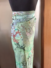 Load image into Gallery viewer, Sarong Wrap 44x69 Habotai Silk. Italian Vein in shades of green with pink, brown, navy and black accents throughout.