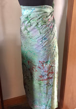 Load image into Gallery viewer, Sarong Wrap 44x69 Habotai Silk. Italian Vein in shades of green with pink, brown, navy and black accents throughout.