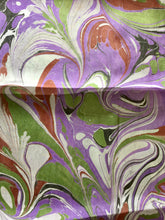 Load image into Gallery viewer, Purple green marbled Habotai Silk 14x72"
