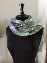 Load image into Gallery viewer, Elegant green and purple combed pattern 14x72”  Habotai Silk