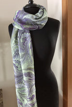 Load image into Gallery viewer, Elegant green and purple combed pattern 14x72”  Habotai Silk