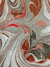 Load image into Gallery viewer, Brown, red, gray, black and white marbled Habotai Silk 14x72"