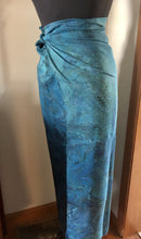 Load image into Gallery viewer, Sarong Wrap 44x69 water marbled Habotai Silk combed and swirled in shades of teal, aqua and navy blue.