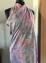 Load image into Gallery viewer, Multicolored Sarong Wrap 44x69 water marbled Habotai Silk combed and swirled pattern.