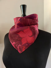 Load image into Gallery viewer, Red Floral 21x21 Square Habotai silk. Wear this unique piece in your hair, as a neckerchief, pocket square, or accessorize your dog.