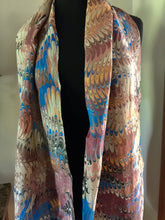 Load image into Gallery viewer, Vintage blue brown beige combed pattern  Habotai Silk