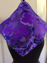 Load image into Gallery viewer, Purple floral 21x21 Square Habotai silk. Wear this unique piece in your hair, as a neckerchief, pocket square, or accessorize your dog.