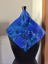 Load image into Gallery viewer, Blue floral  21x21 Square Habotai silk. Wear this unique piece in your hair, as a neckerchief, pocket square, or accessorize your dog.