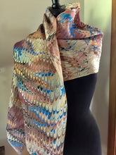 Load image into Gallery viewer, Vintage blue brown beige combed pattern  Habotai Silk