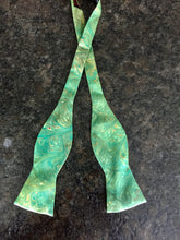 Load image into Gallery viewer, Silk Bow tie green orange cream water marbled