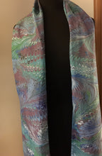 Load image into Gallery viewer, Green blue wine.  Habotai Silk 14x72”