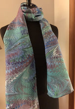 Load image into Gallery viewer, Green blue wine.  Habotai Silk 14x72”