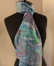 Load image into Gallery viewer, Green blue wine.  Habotai Silk 14x72”