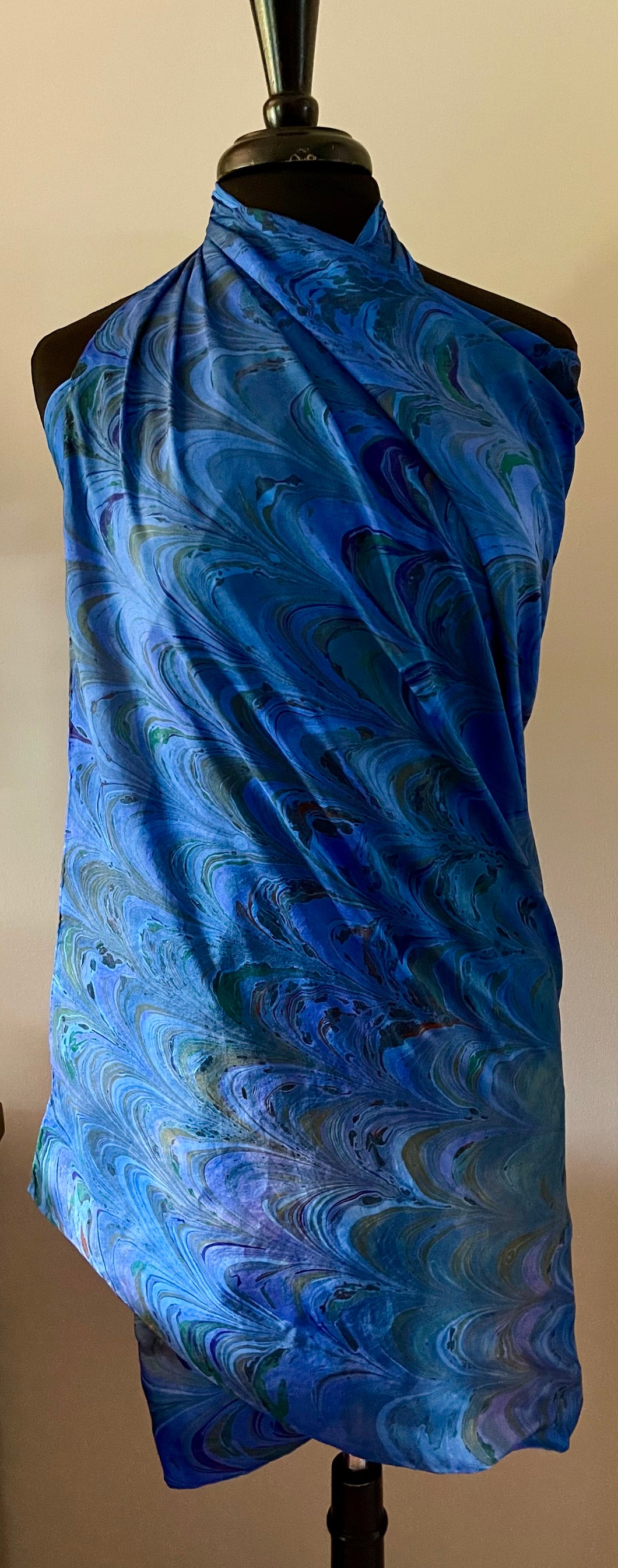 Blue Comb Habotai Silk 35x57 Sarong Wrap