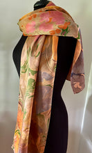 Load image into Gallery viewer, Klimt’s Flowers Multidyed Charmeuse Silk 72x14” bold fun. This beautiful  silk makes a unique dresser cover and scarf
