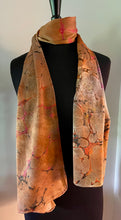 Load image into Gallery viewer, Orange  Italian Vein marbled  Charmeuse  Silk 72x14” bold fun. This beautiful  silk makes a unique dresser cover and  scarf.
