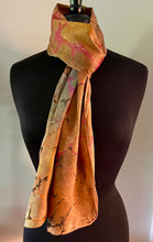 Load image into Gallery viewer, Orange  Italian Vein marbled  Charmeuse  Silk 72x14” bold fun. This beautiful  silk makes a unique dresser cover and  scarf.
