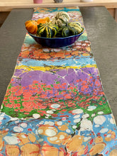 Load image into Gallery viewer, Autumn Beauty double marbled Charmeuse Silk 72x14” bold fun.  This beautiful silk makes a  uniqu e dresser cover and scarf.
