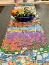 Load image into Gallery viewer, Autumn Beauty double marbled Charmeuse Silk 72x14” bold fun.  This beautiful silk makes a  uniqu e dresser cover and scarf.
