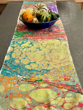 Load image into Gallery viewer, Autumn Beauty double marbled Charmeuse Silk 72x14” bold fun.  This beautiful silk makes a  uniqu e dresser cover and scarf.
