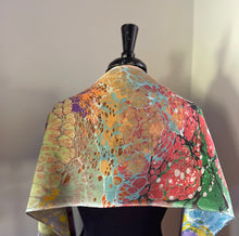 Load image into Gallery viewer, Autumn Beauty double marbled Charmeuse Silk 72x14” bold fun.  This beautiful silk makes a  uniqu e dresser cover and scarf.
