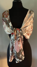 Load image into Gallery viewer, Double sided neutral random Charmeuse  Silk 72x14” bold  fun. This beautiful  silk  makes a unique  dresser cover   and scarf.
