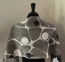 Load image into Gallery viewer, Twice marbled neutral Stone &amp; Stone pattern Charmeuse  Silk 72x14” bold fun. This beautiful silk makes a unique dresser cover and  scarf.
