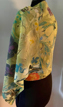 Load image into Gallery viewer, Klimt Flowers Crepe de chine 72x22” bold fun. This beautiful silk shawl  also can  be a shirt and skirt!
