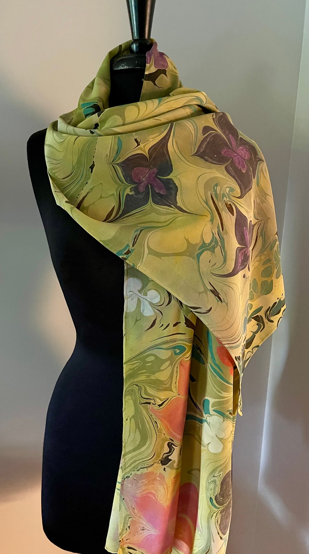 Klimt Flowers Crepe de chine 72x22” bold fun. This beautiful silk shawl  also can  be a shirt and skirt!