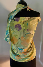 Load image into Gallery viewer, Klimt Flowers Crepe de chine 72x22” bold fun. This beautiful silk shawl  also can  be a shirt and skirt!
