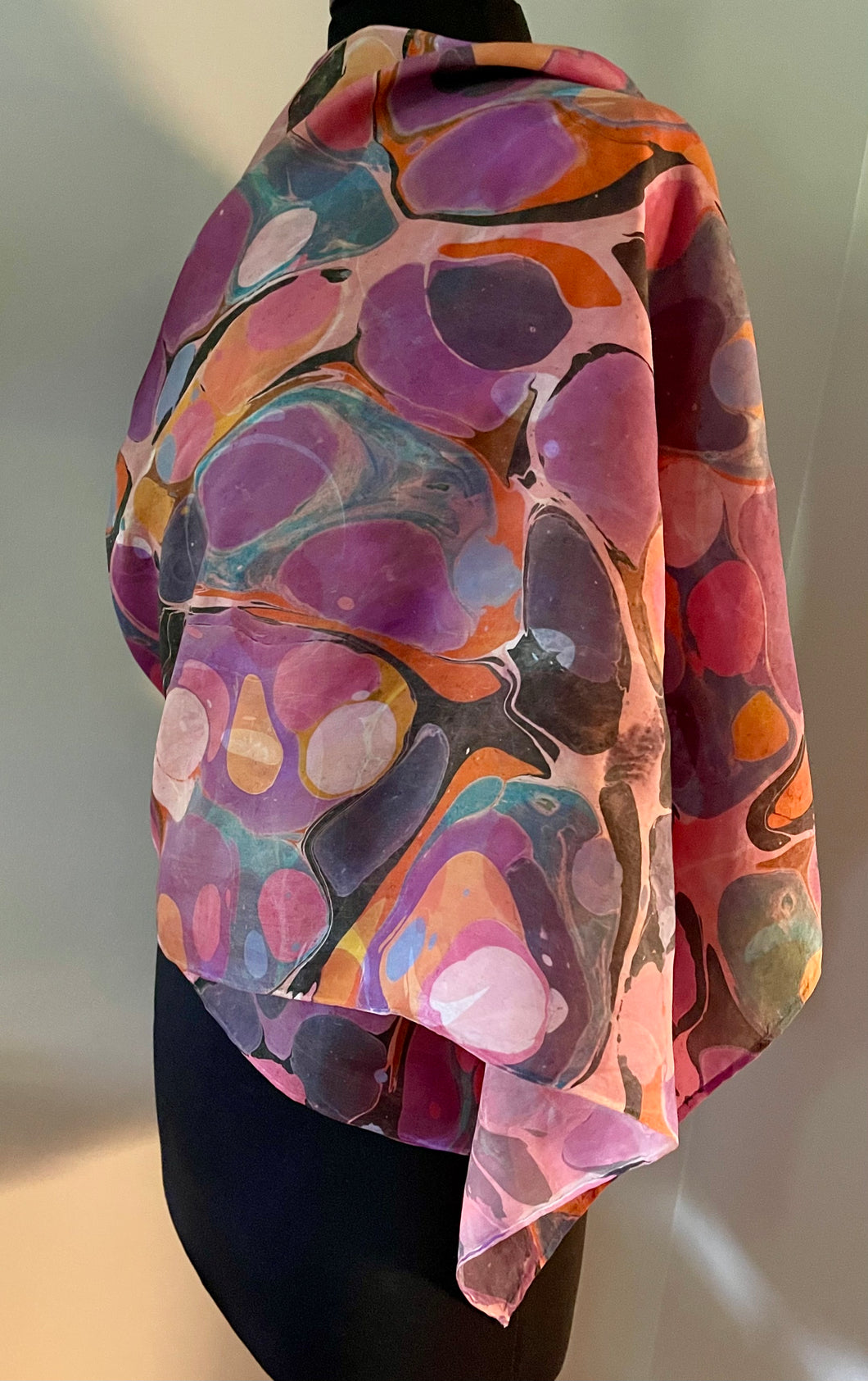 Stone colors Crepe de chine 72x22” bold fun. This beautiful silk shawl also can  be a shirt  and  skirt!