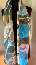 Load image into Gallery viewer, Blue Neutral Stone Pattern Water Marbled Habotai Silk 14x72.  Double sided.
