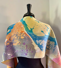 Load image into Gallery viewer, Yellow Blue Orange Multidyed Charmeuse Silk 72x14” bold fun. This beautiful silk makes a unique  dresser cover and scarf
