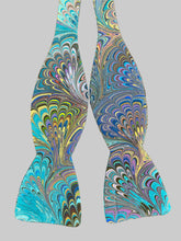 Load image into Gallery viewer, Blue multicolored bouquet water marbled silk bow tie
