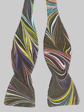 Load image into Gallery viewer, Black multicolor flame pattern water marbled silk bow tie
