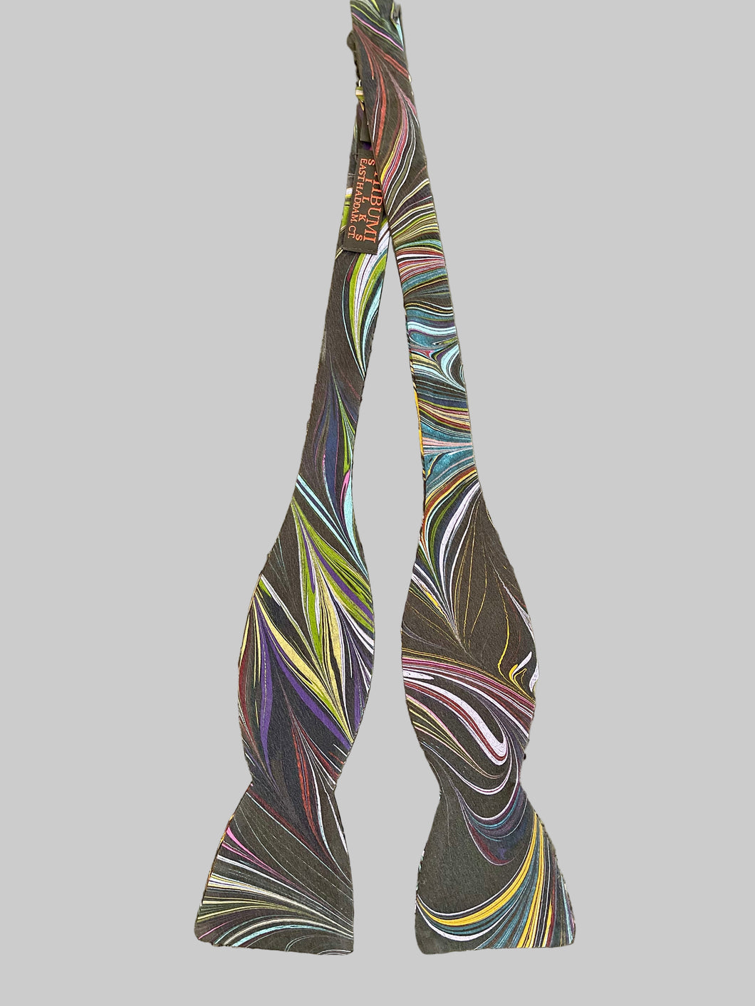 Black multicolor flame pattern water marbled silk bow tie