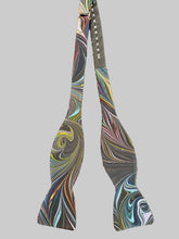 Load image into Gallery viewer, Black multicolor flame pattern water marbled silk bow tie
