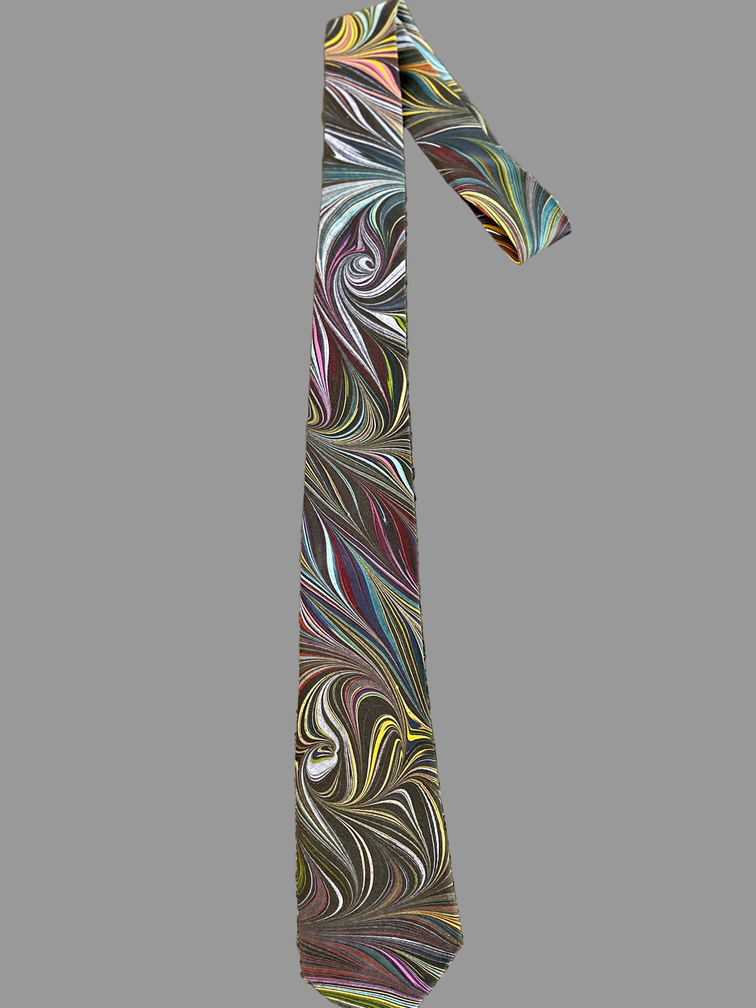 Black Multicolored flame pattern 3” Silk Tie  water marbled