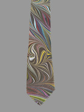 Load image into Gallery viewer, Black Multicolored flame pattern 3” Silk Tie  water marbled
