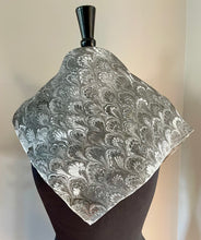 Load image into Gallery viewer, Black and White Bouquet 21x21 Square Habotai silk. For your hair, as a neckerchief , pocket  square, or accessorize your  dog.
