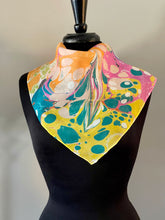 Load image into Gallery viewer, Summer colors 21x21 Square Habotai silk. Wear this unique piece in your hair, as a neckerchief, pocket square,  or accessorize your dog.
