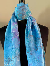 Load image into Gallery viewer, Blue purple green bouquet  Patterned Habotai Silk
