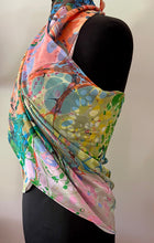 Load image into Gallery viewer, Colors.  Twice marbled shawl. .  Crepe de chine 72x22” bold fun. This beautiful silk shawl also can  be a   shirt and skirt!
