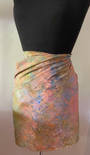 Load image into Gallery viewer, Bouquet pattern on multidyed silk shawl.   Crepe de chine 72x22” bold fun. This beautiful  silk makes a unique dresser cover and scarf
