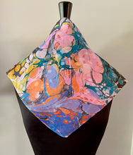 Load image into Gallery viewer, Many Colors twice marbled 21x21 Square Habotai silk. Wear this unique   piece in your hair, as a neckerchief, pocket square, or accessorize your dog.
