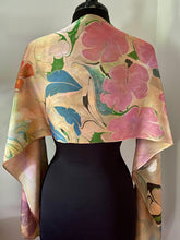 Load image into Gallery viewer, Klimt’s Flowers Multidyed Charmeuse Silk 72x14” bold fun. This beautiful  silk makes a unique dresser cover and scarf
